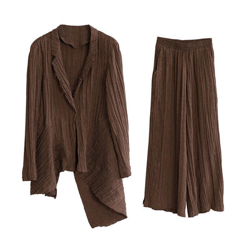 Original Brand Pleated Chocolate Suit Irregular One-button Jacket New Two-piece Suit