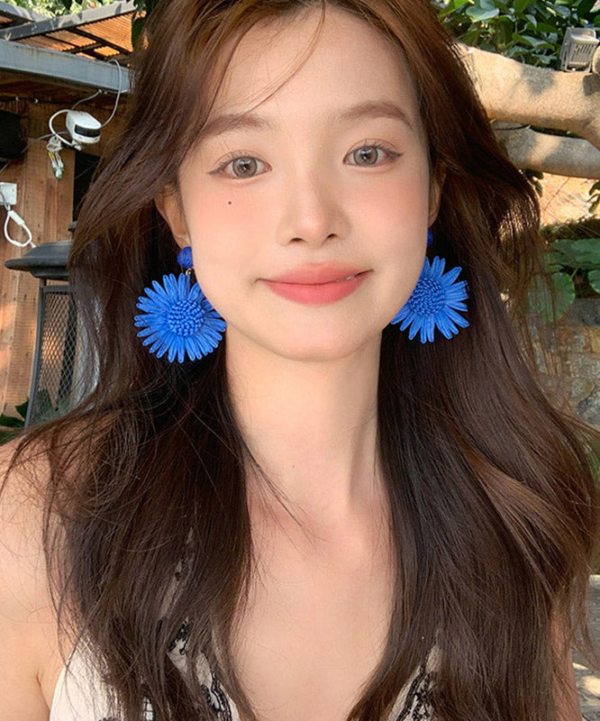 Oversize Blue Alloy Weave Sunflower Drop Earrings