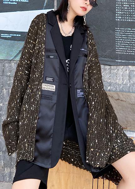 Oversize Knit Outwear Fall Chocolate Patchwork Pockets Knitted Outwear