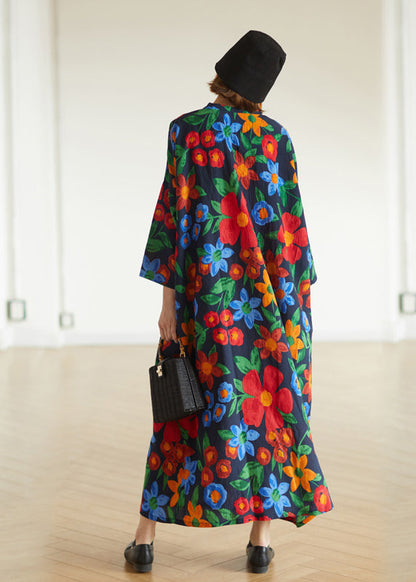 Oversized V Neck Cotton Vacation Robe Dresses Fall