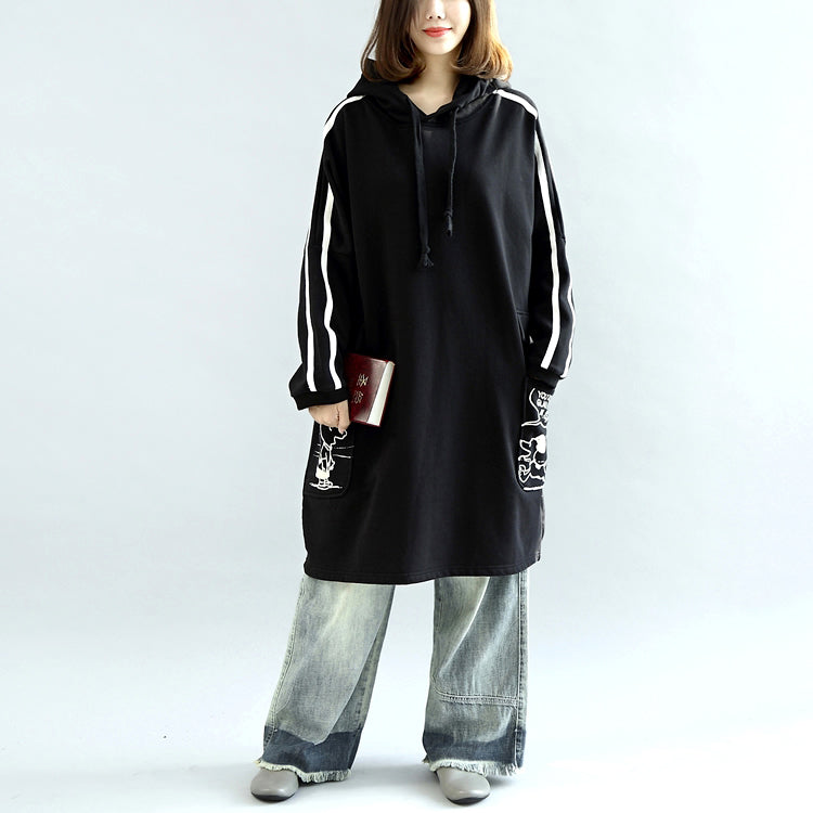 Oversized Black Hoodies Cotton Coats Warm Pullover Winter Dresses