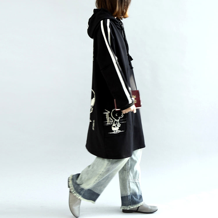 Oversized Black Hoodies Cotton Coats Warm Pullover Winter Dresses