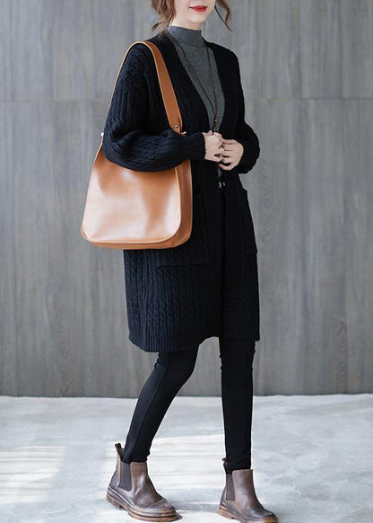 Oversized Black Knit Cardigans Fall Pockets Baggy Knit Sweat Coats