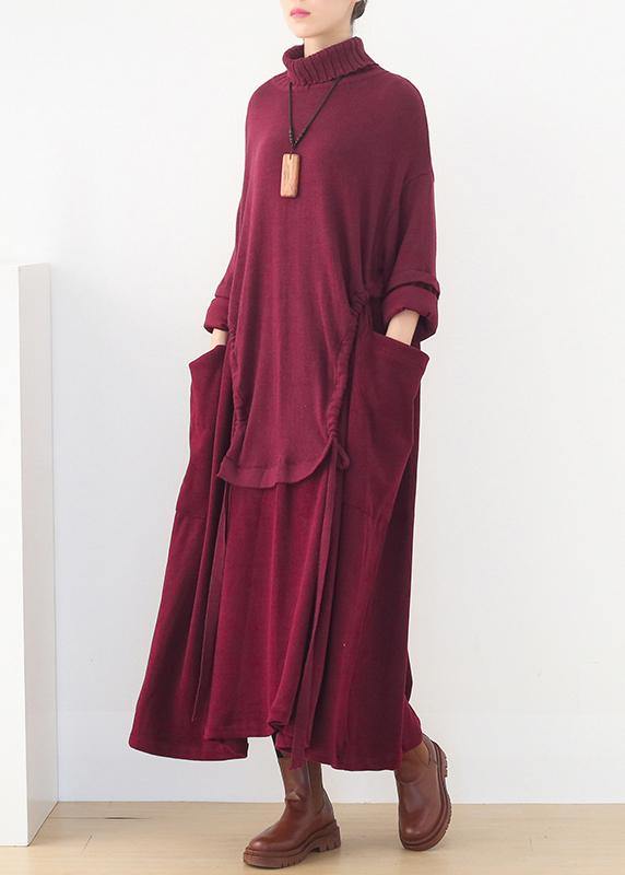 Oversized High Neck Patchwork Sweater Wardrobes Burgundy Tejidos Knit Dresses