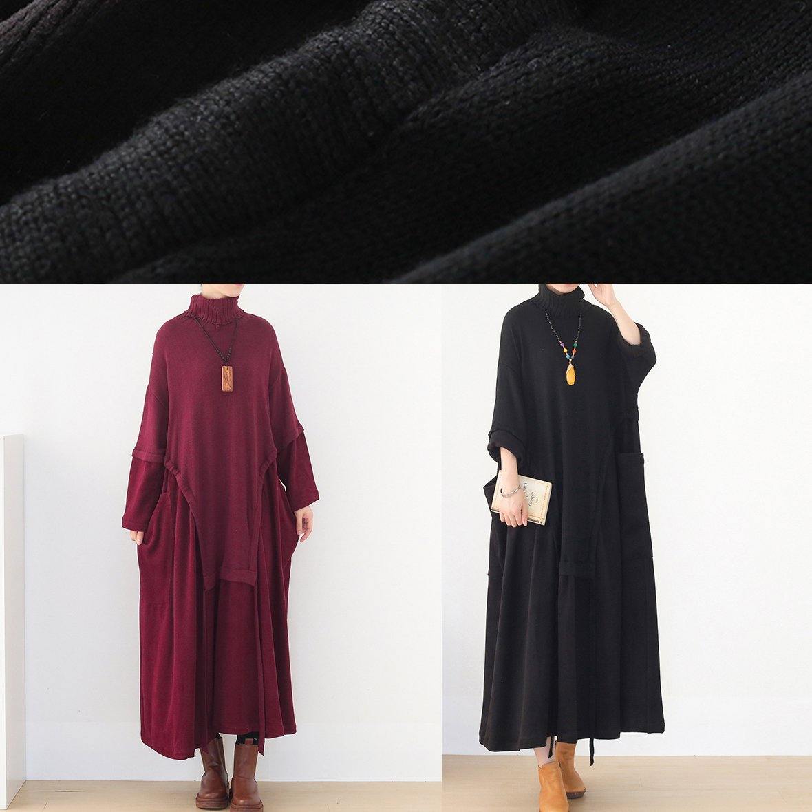 Oversized High Neck Patchwork Sweater Wardrobes Burgundy Tejidos Knit Dresses