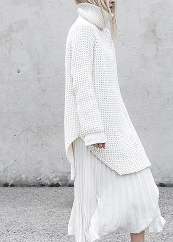 Oversized High Neck Side Open Sweater Aesthetic Gray Daily Knit Dress