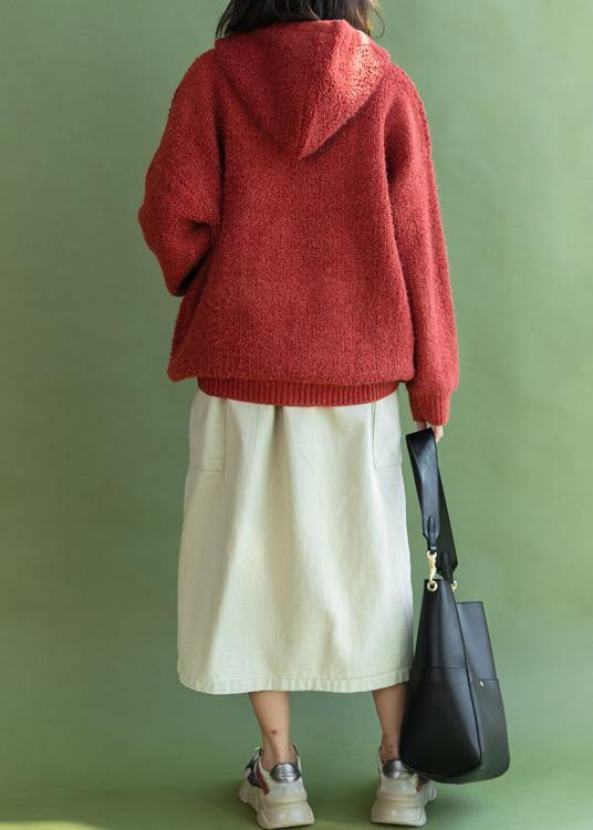 Oversized Knit Outwear Oversize Red Hooded Knitted Jackets