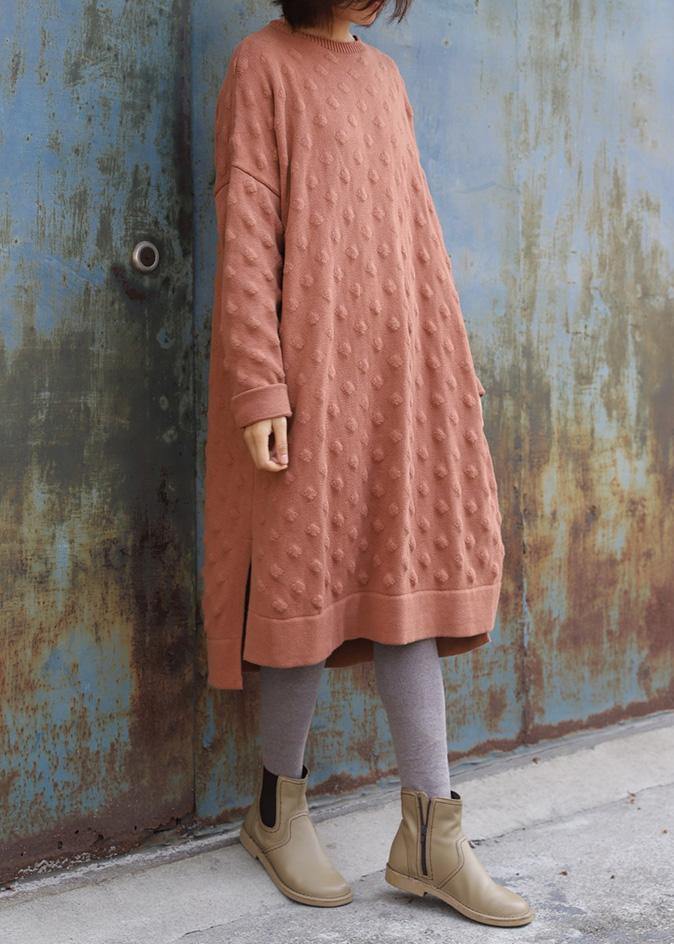 Oversized Pink Sweater Outfits Quotes Side Open Largo Winter Knit Dress