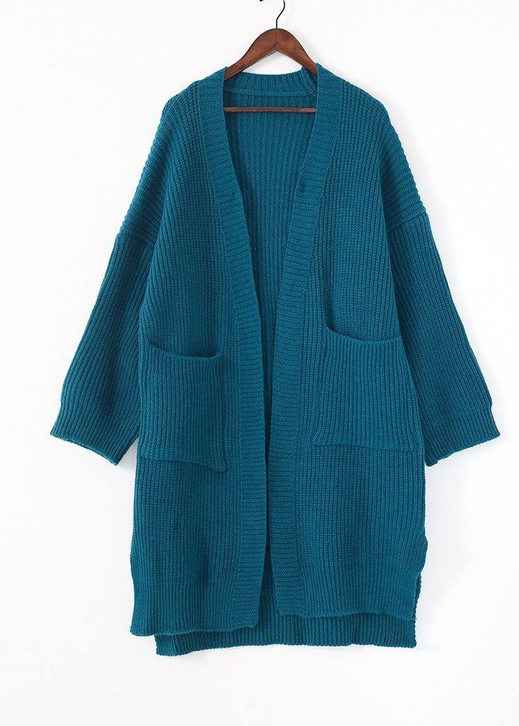 Oversized Spring Knit Sweat Tops Oversize Blue Side Open Knitted Cardigans