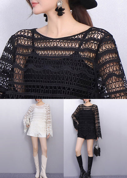Perspective Fashion White Detailing Lace Tops Texture Hollow Out