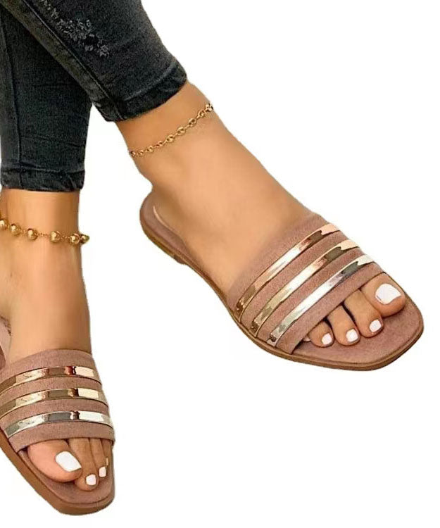 Pink Faux Leather Splicing Peep Toe Beach Slide Sandals
