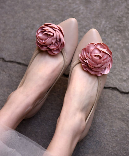 Pink Flat Feet Shoes Sheepskin Comfy Splicing Pointed Toe