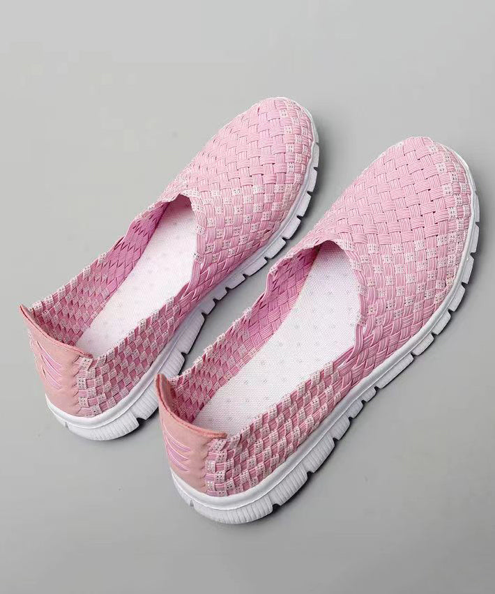 Pink Flat Shoes Knit Fabric Comfortable Splicing Soolinen Shoes-20251