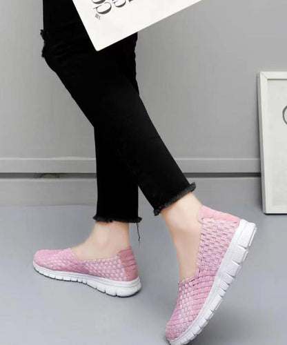 Pink Flat Shoes Knit Fabric Comfortable Splicing Soolinen Shoes-20251