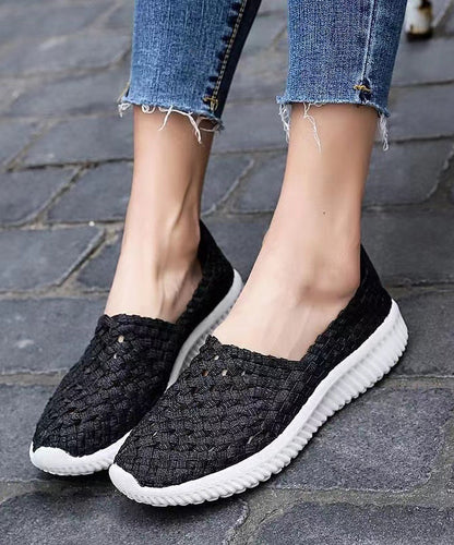Pink Flat Shoes Knit Fabric Handmade Splicing Soolinen Shoes-20251