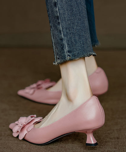 Pink High Heel Pointed Toe Sheepskin Unique Splicing