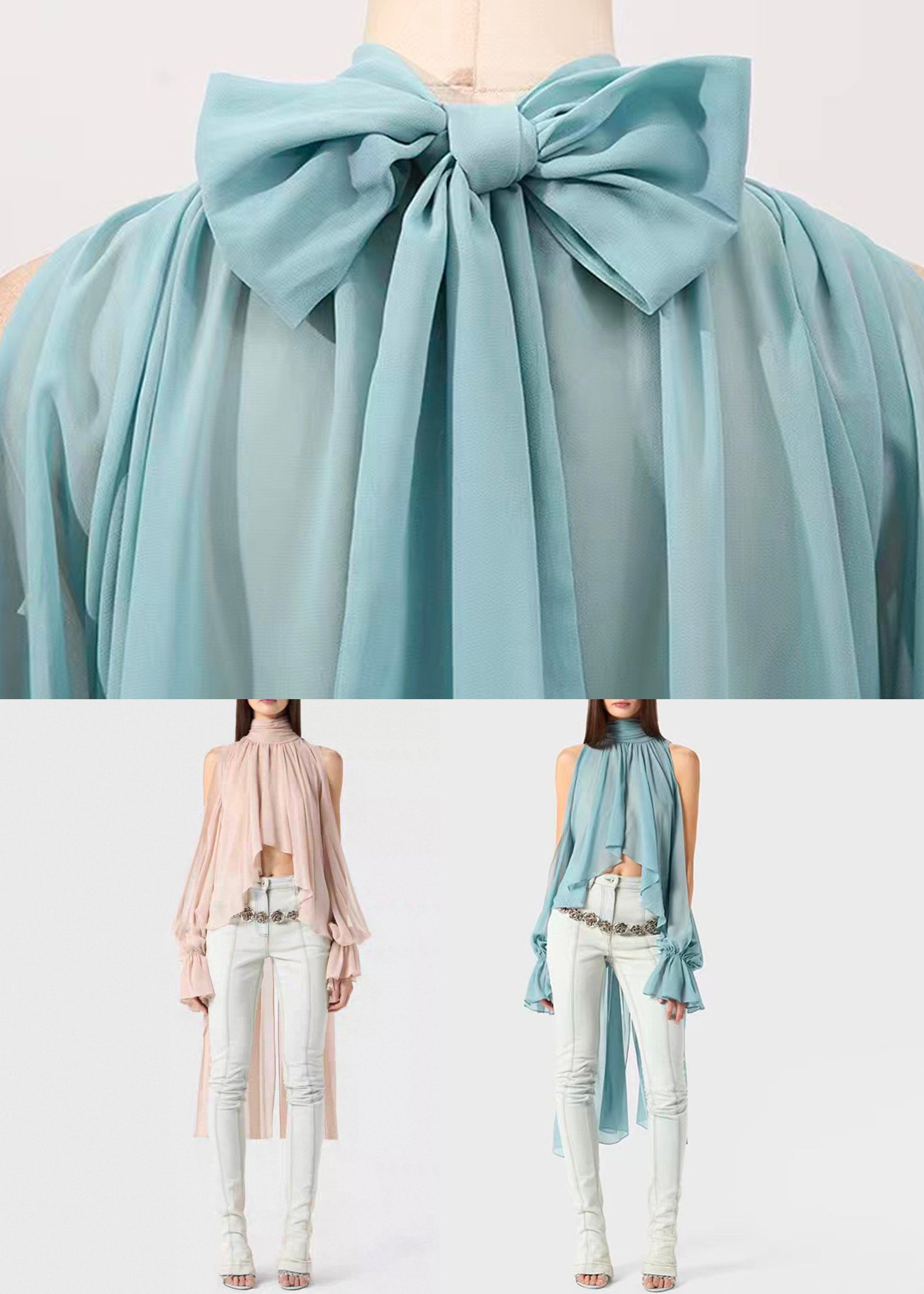 Pink Lace Up Solid Chiffon Fall Shirt Asymmetrical