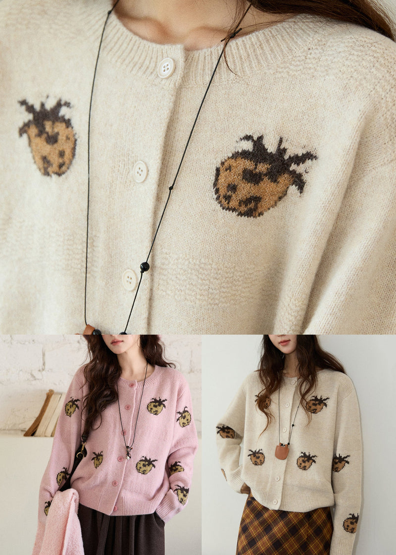 Pink O-neck Patchwork Cotton Knit Cardigans Spring