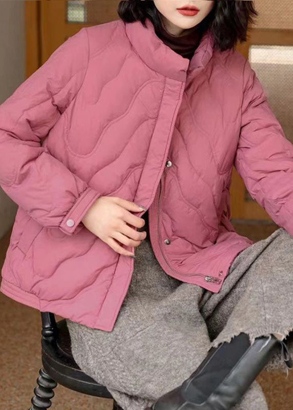 Pink Original Duck Down Jacket in Winter Stand Collar Zip Up Winter