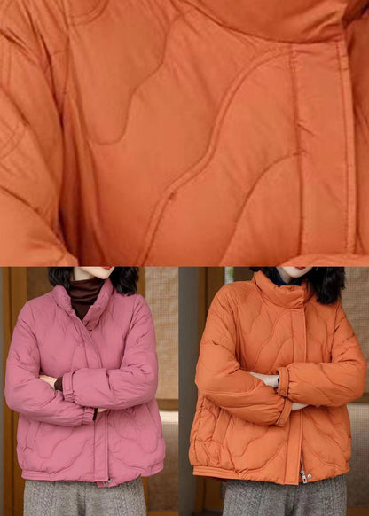 Pink Original Duck Down Jacket in Winter Stand Collar Zip Up Winter