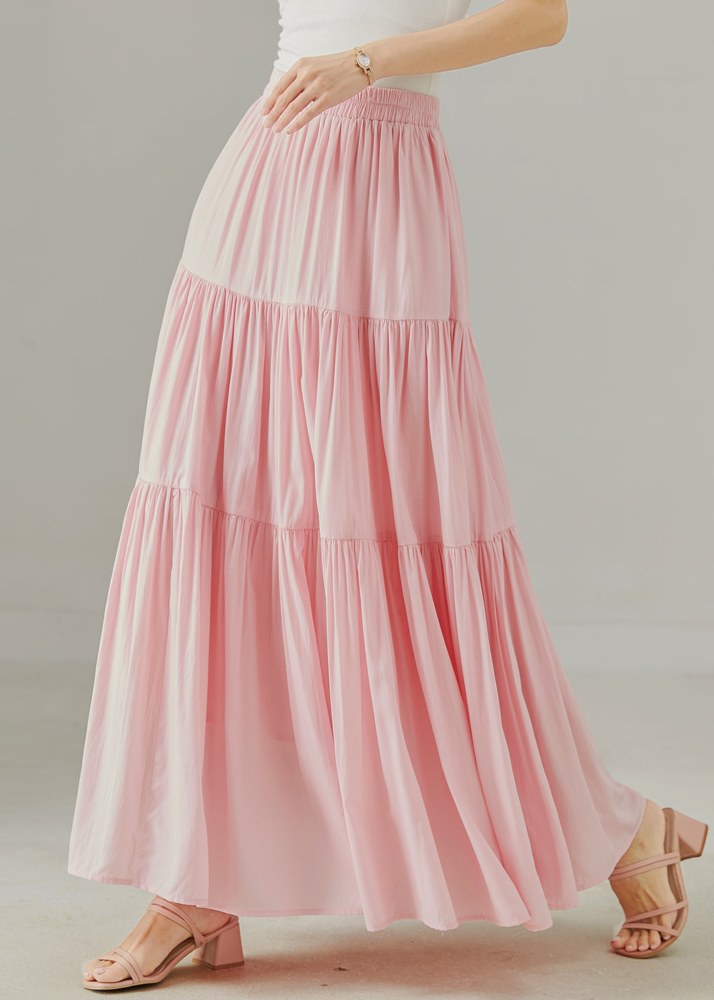 Pink Patchwork Cotton a Line Skirts Exra Large Hem Spring