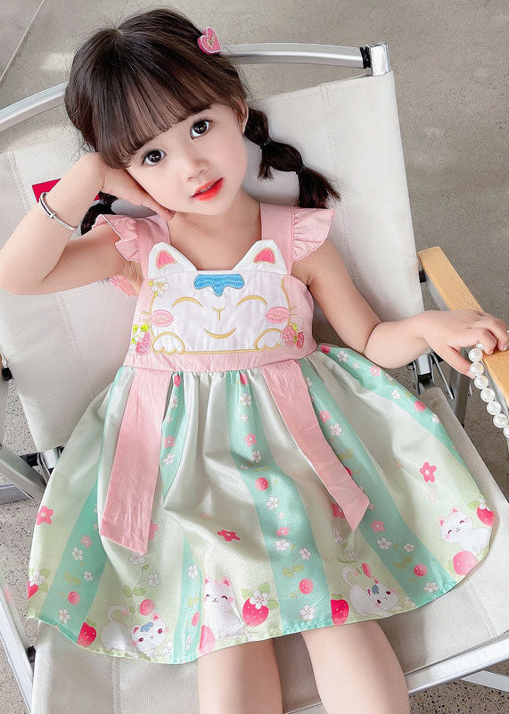 Pink Patchwork Cotton Baby Dresses Embroideried Wrinkled Summer