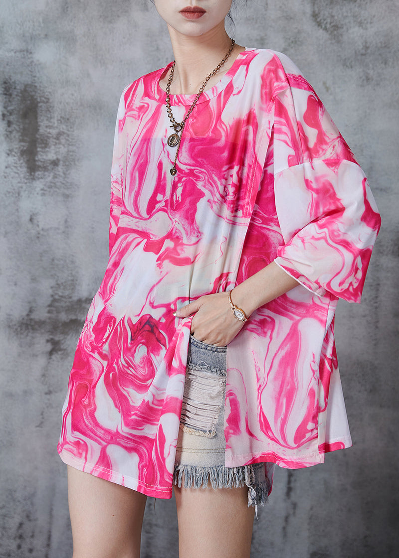 Pink Print Chiffon Upf 50+ Shirt Side Open Fall