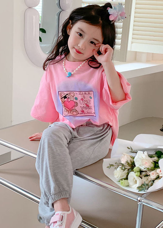 Pink Print Cotton Baby T Shirts Top O Neck Summer