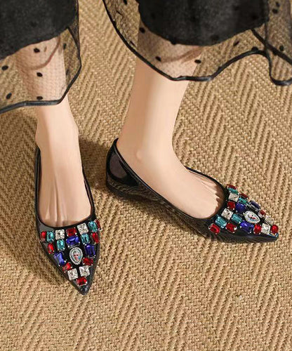 Pink Soft Comfy Pointed Toe Crystal Flat Feet Shoes