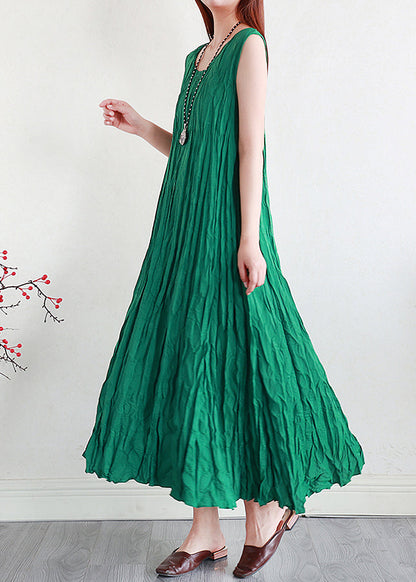 Pink Silk Linen Long Dress O Neck Summer