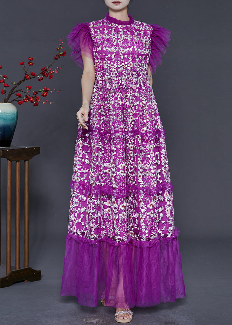 Pitaya Patchwork Tulle Party Dress Embroidered Summer
