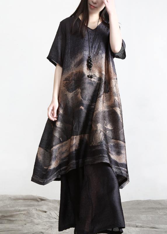 Pleated Silk Suit Medium Length Shirt + Wide Leg Pants Summer