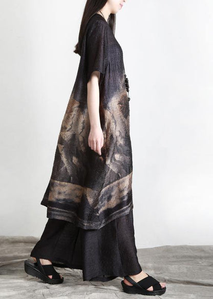 Pleated Silk Suit Medium Length Shirt + Wide Leg Pants Summer