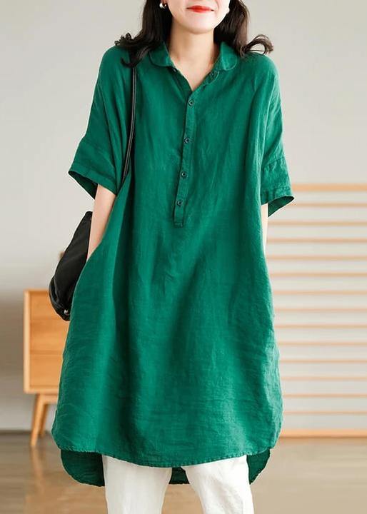 Jade Purple-pumpkin Stripes Polka Dots Linen Linen Shirt Dress