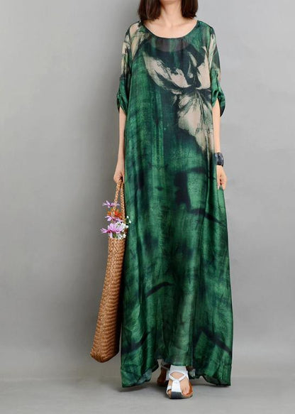Green Print Chiffon Dress Summer Two Pieces Set