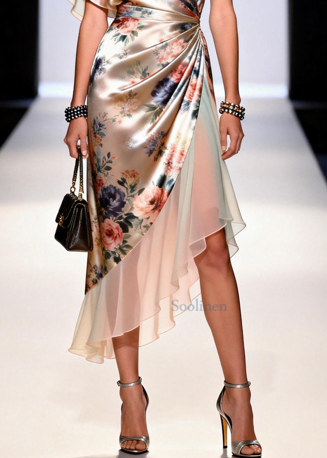 Apricot Asymmetrical Patchwork Chiffon Holiday Dress Summer