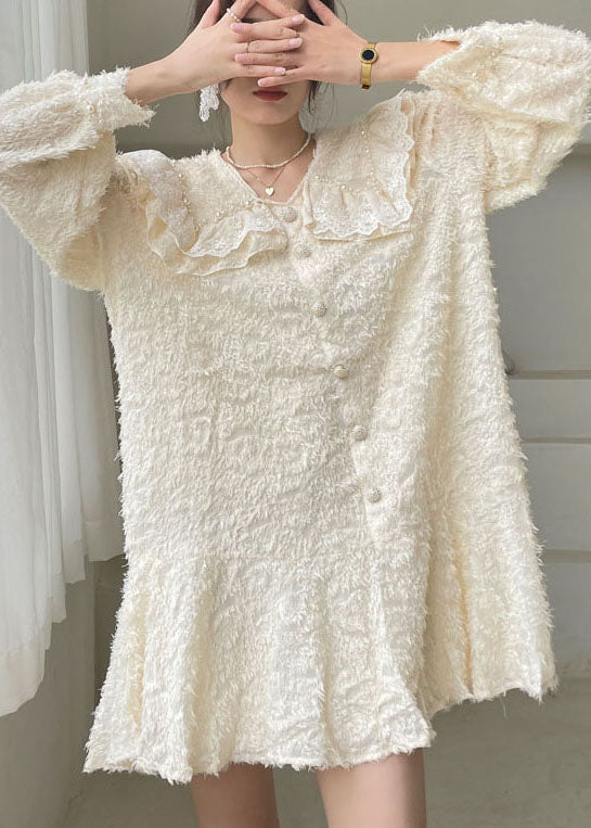 Apricot Button Patchwork Dress Spring