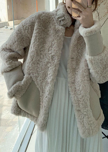 Apricot Button Thick Faux Fur Winter Coats