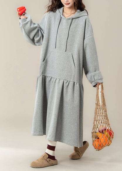 Apricot Patchwork Cotton Hooded Dresses Spring