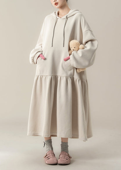 Apricot Patchwork Cotton Hooded Dresses Spring