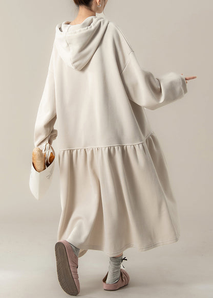 Apricot Patchwork Cotton Hooded Dresses Spring