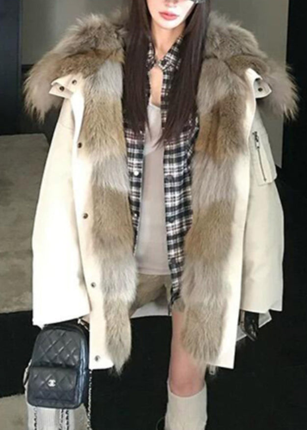 Apricot Pockets Patchwork Detachable Hoosed Jacket Winter
