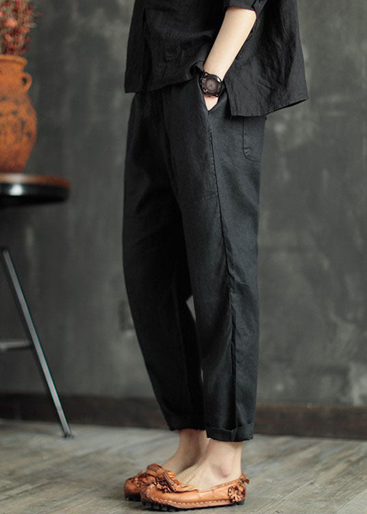 Army Green High Waist Patchwork Linen Crop Pants Summer