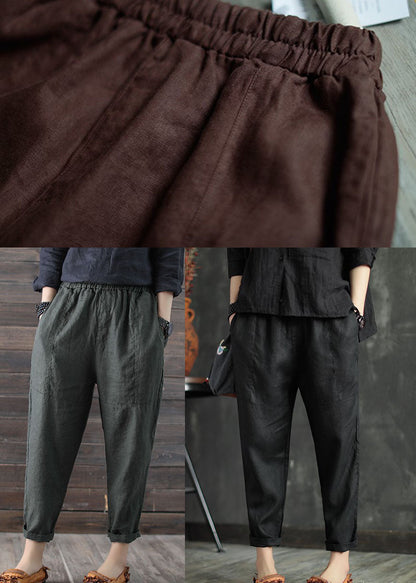 Army Green High Waist Patchwork Linen Crop Pants Summer