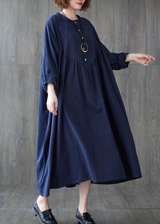 Blue Button Cotton Dress Spring