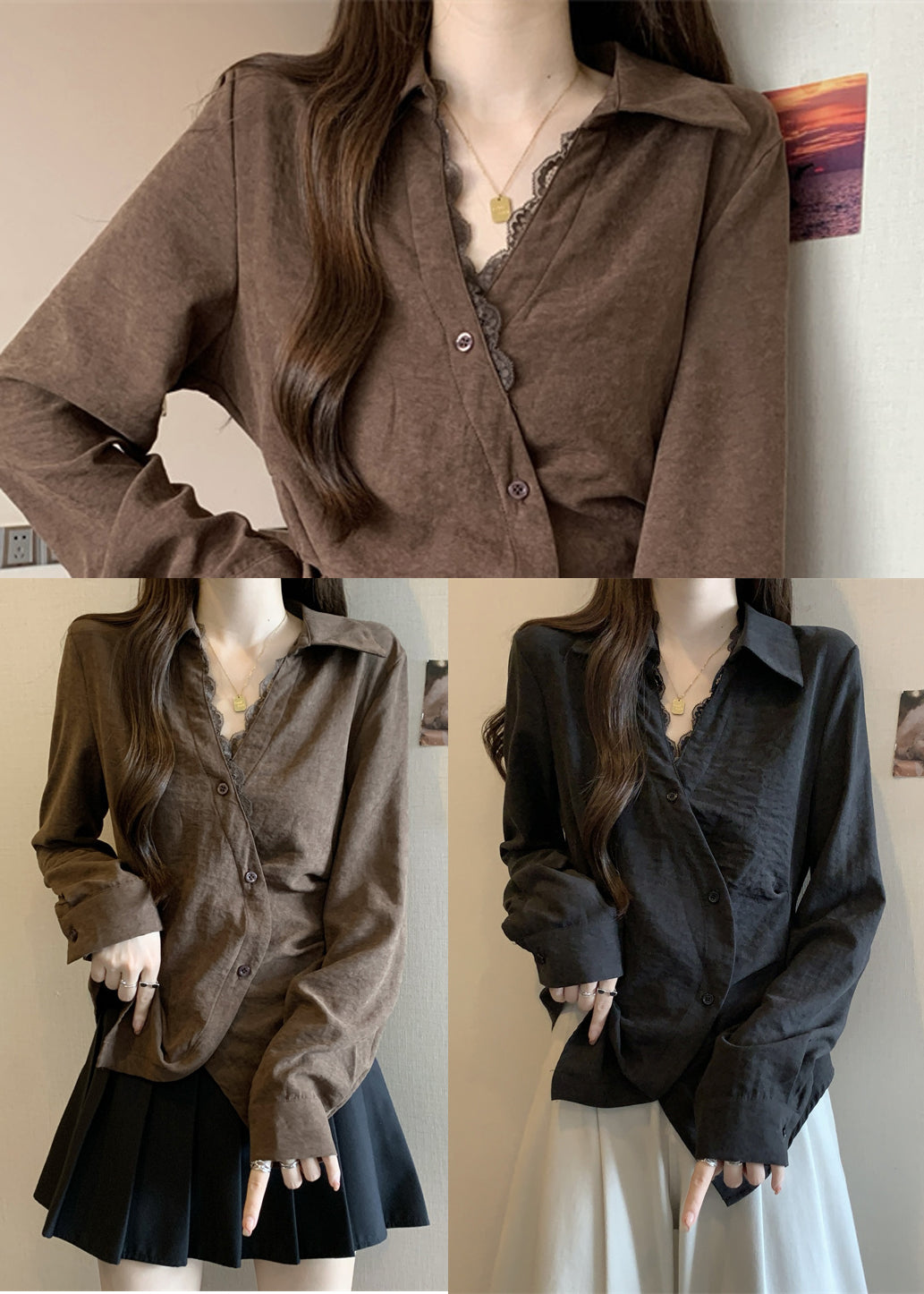 Plus Size Black Asymmetrical Patchwork Silk Shirt Tops Fall