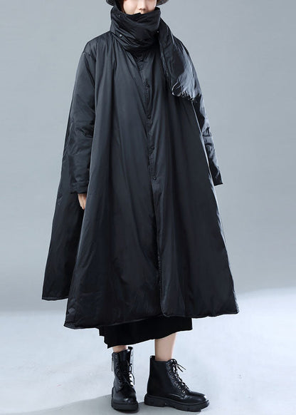 Black Asymmetrical Scarf Duck Down Puffer Jacket Winter