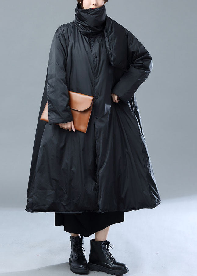Black Asymmetrical Scarf Duck Down Puffer Jacket Winter