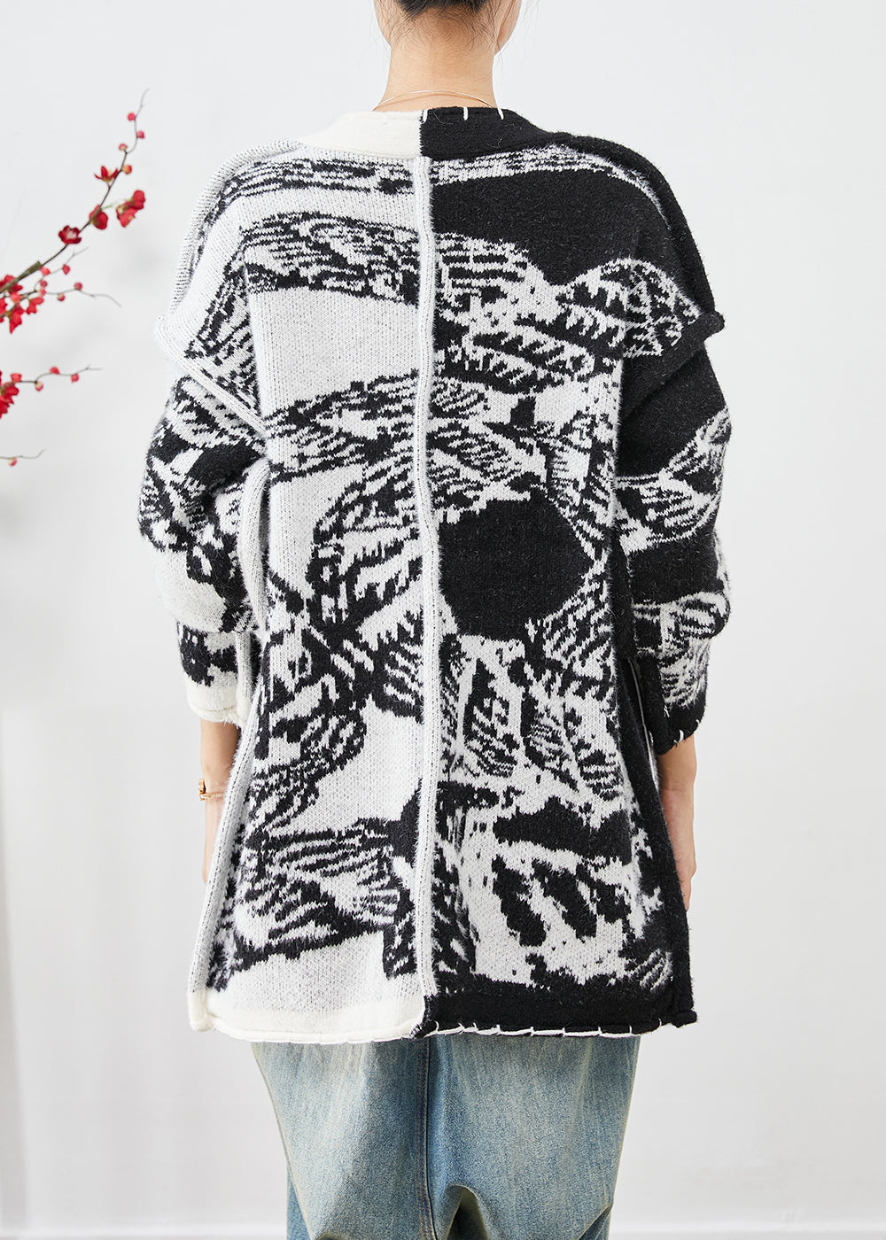 Black Asymmetrical Tie Dye Knit Cardigans Fall