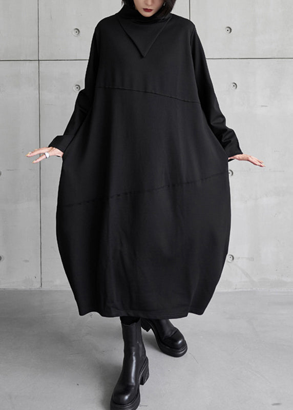 Black Asymmetrical Turtleneck Dress Long Sleeve